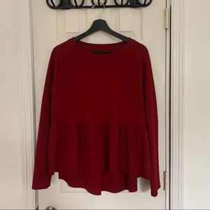 Red Hearts Pattern High Low Long Sleeve Peplum Top